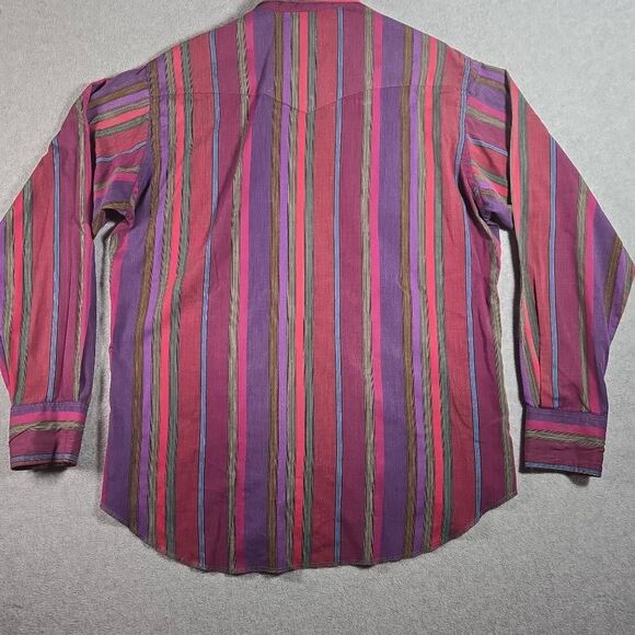 VTG Wrangler Pearl Snap Western Shirt Striped XL - Picture 6 of 11